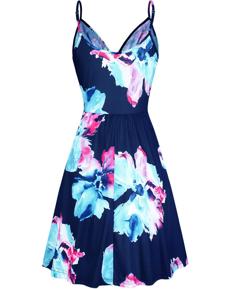 STYLEWORD Womens Summer Spring V Neck Dresses Sun Spaghetti Strap Petite Sundress Casual Beach Vacation Hawaiian with Pocket Cruise Outfits 2026(Floral10,L) - Image 3